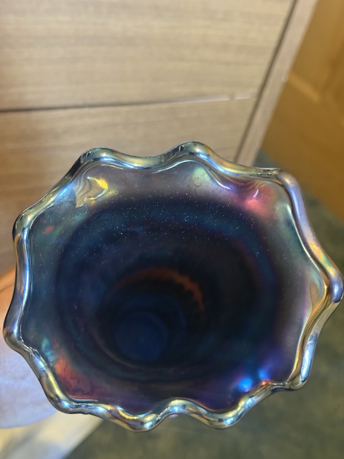 Vintage Fenton 15 3/4” Carnival Glass Cobalt Blue April Showers Vase