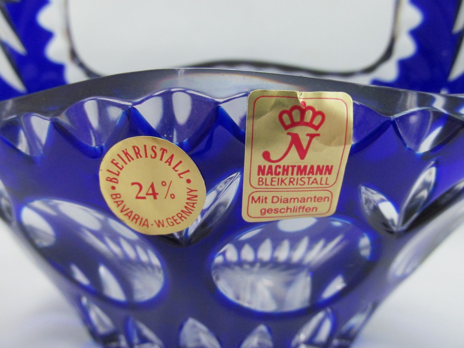 Nachtmann Bleikristall Cobalt Blue Cut to Crystal Glass Basket- Original Labels