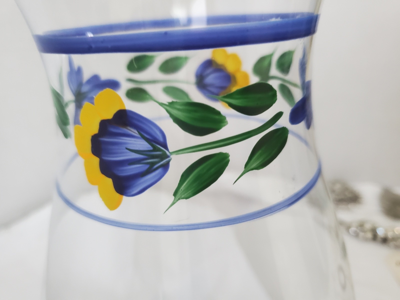 Dansk SAN NICOLO Clear Glass Blue & Yellow Hand Painted Floral Vase 10” w / Tag