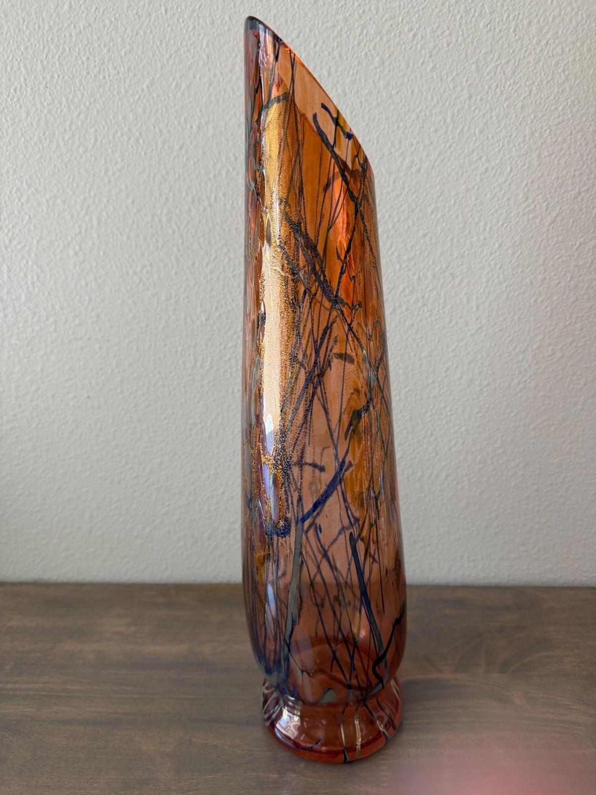 Signed Tim Lazer Dichroic Studio Art Glass Vase 17″