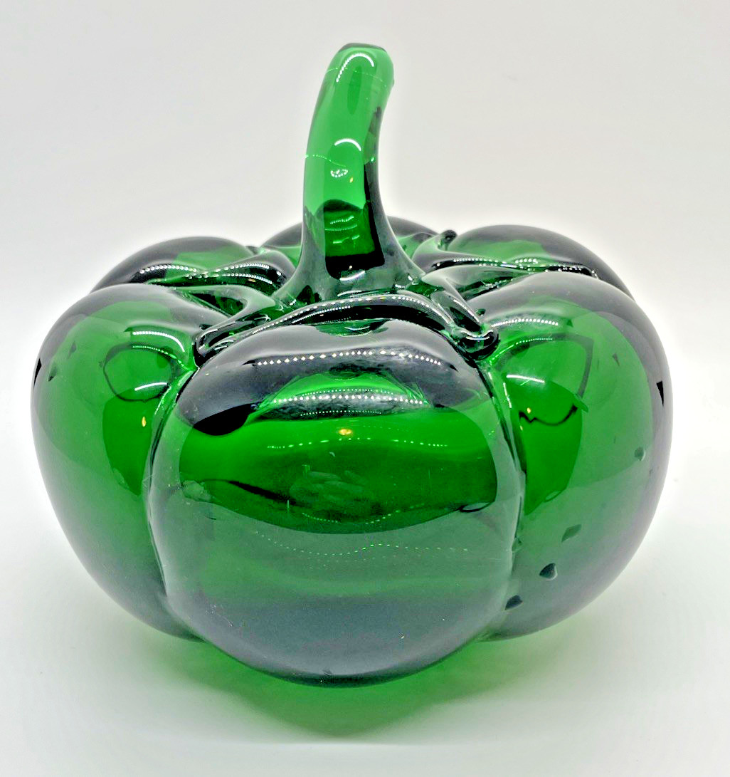 Heavy Art Glass Halloween/Paperweight 5.5″ Green Bent Stem Solid 3.5 Lbs