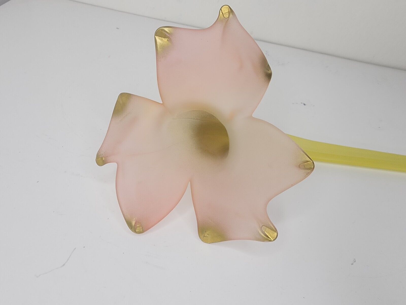 Long Frosted Yellow Pink and Gold Hollow Art glass flower 20 1/2”