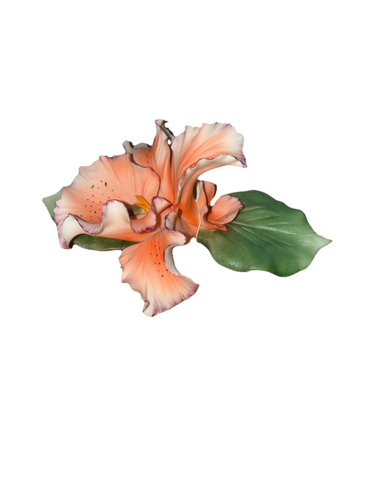 Vintage Capodimonte Porcelain Flower Orchid Peach Purple White Handpainted