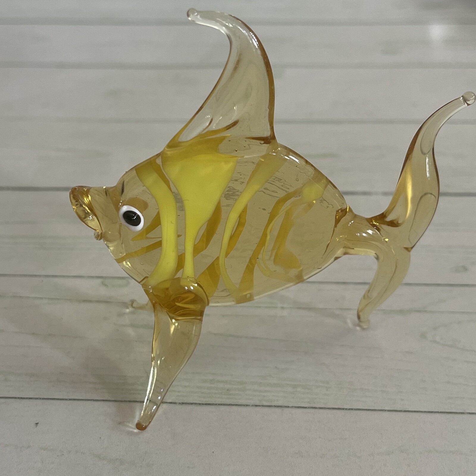 Art Glass 3.50 Yello Striped Angel Fish Figurine Hand Blown