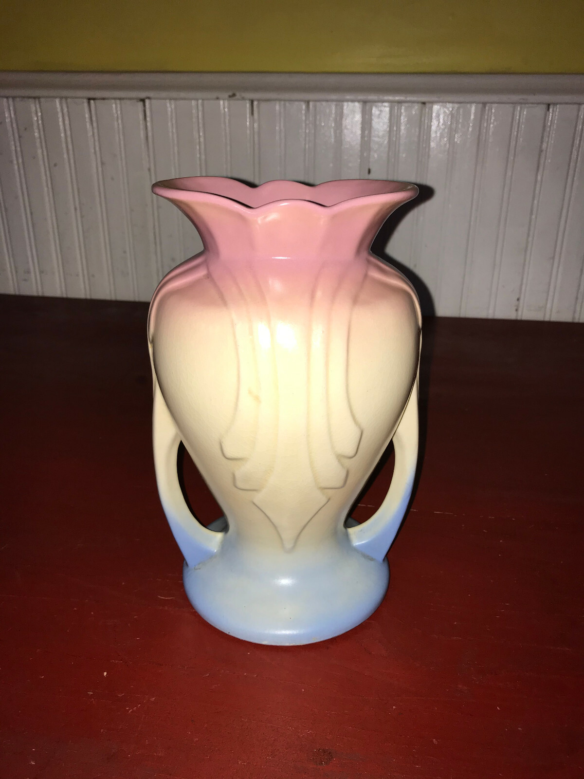 Vintage Hull USA Art Pottery Pink White & Blue Vase