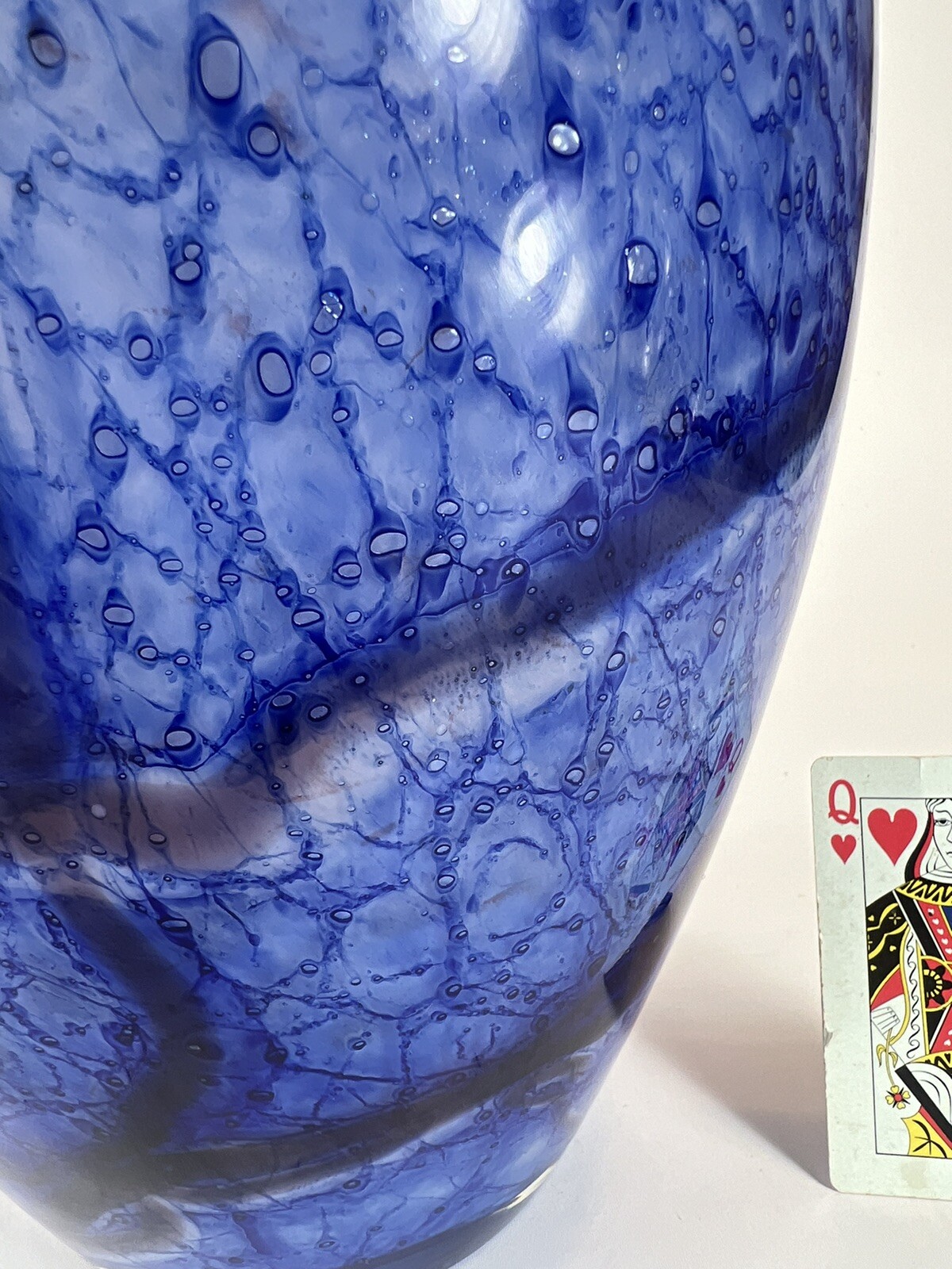 Large Vase Blue Mouth Blown Art Glass Sea Scape Gold Dust vintage 12.5″