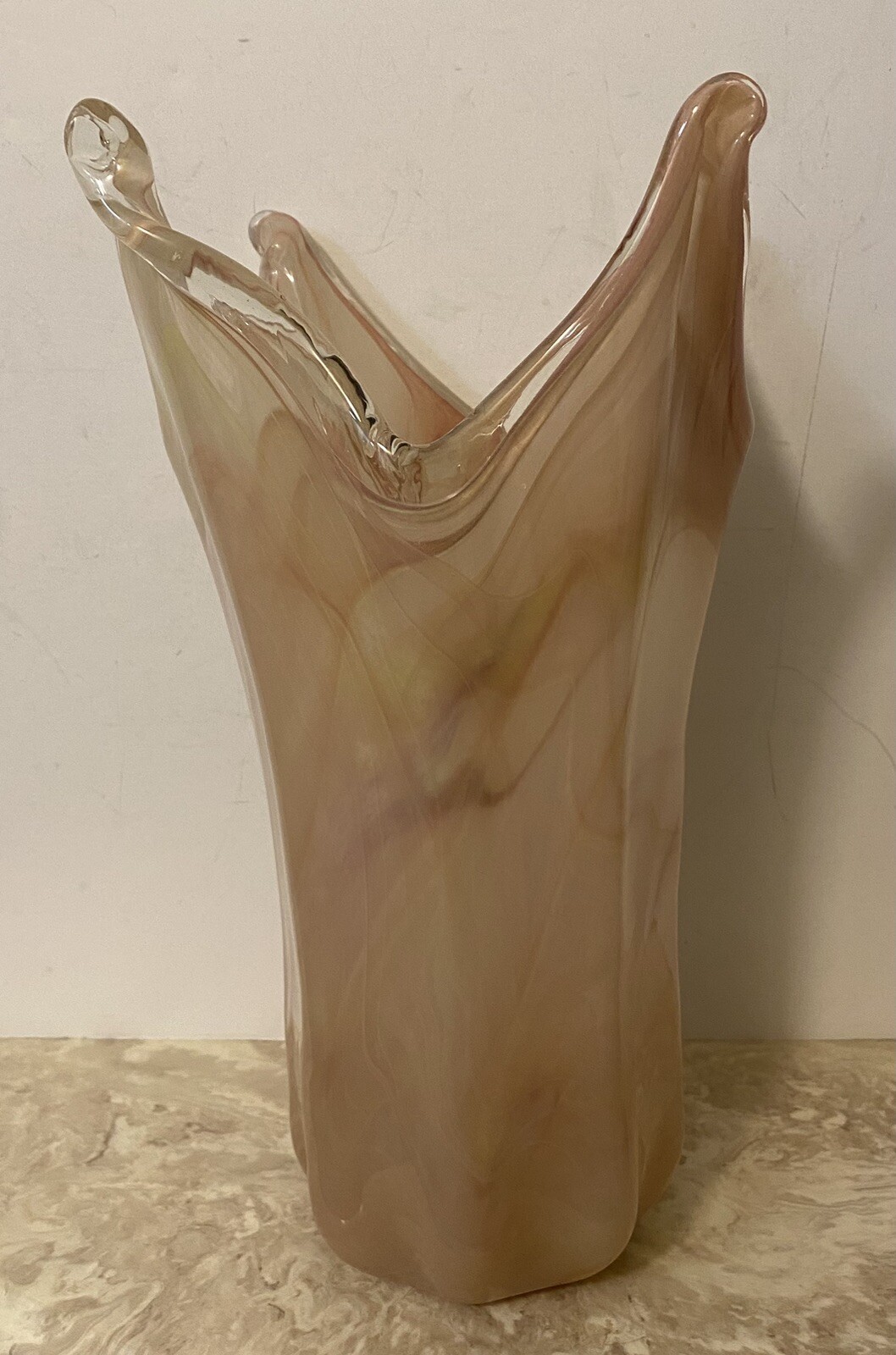 Murano Art Glass Lavorazione Vase Splash Rim 11.5″ Tall Vintage Glass Art MCM