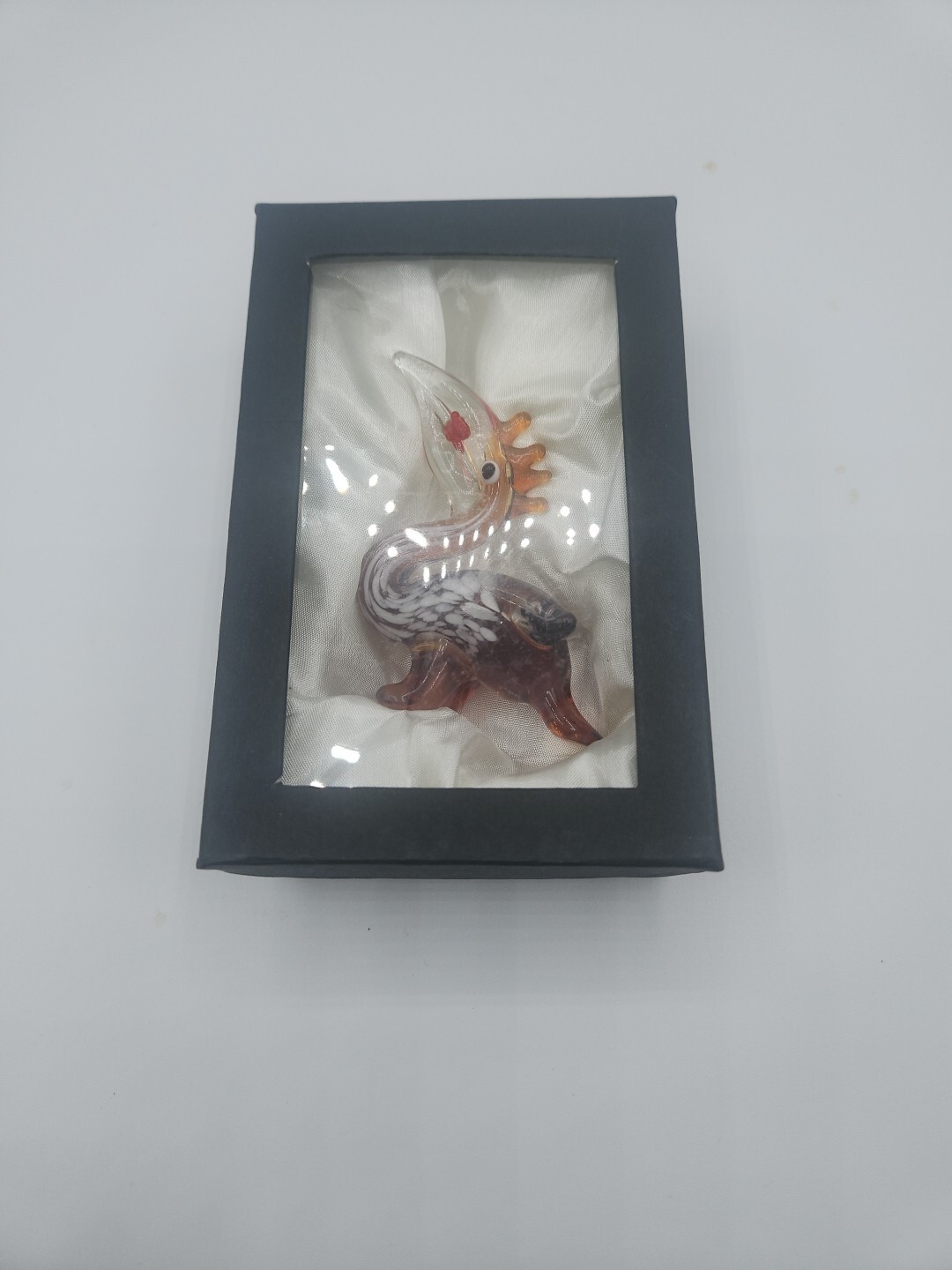 VINTAGE ART BLOWN GLASS PELICAN Figurine With Box