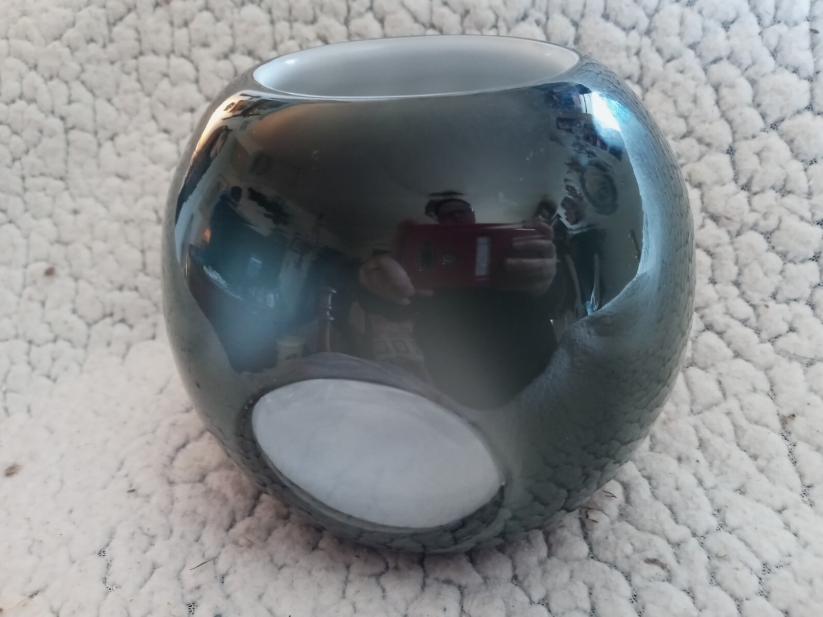 Beautiful Blown Black Glass White Cased with Clear Round Art Glass Vase