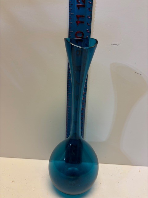 Vintage Mid Century Modern Lindshammar Gunnar Andar Swedish Teal Blue 10″ Vase