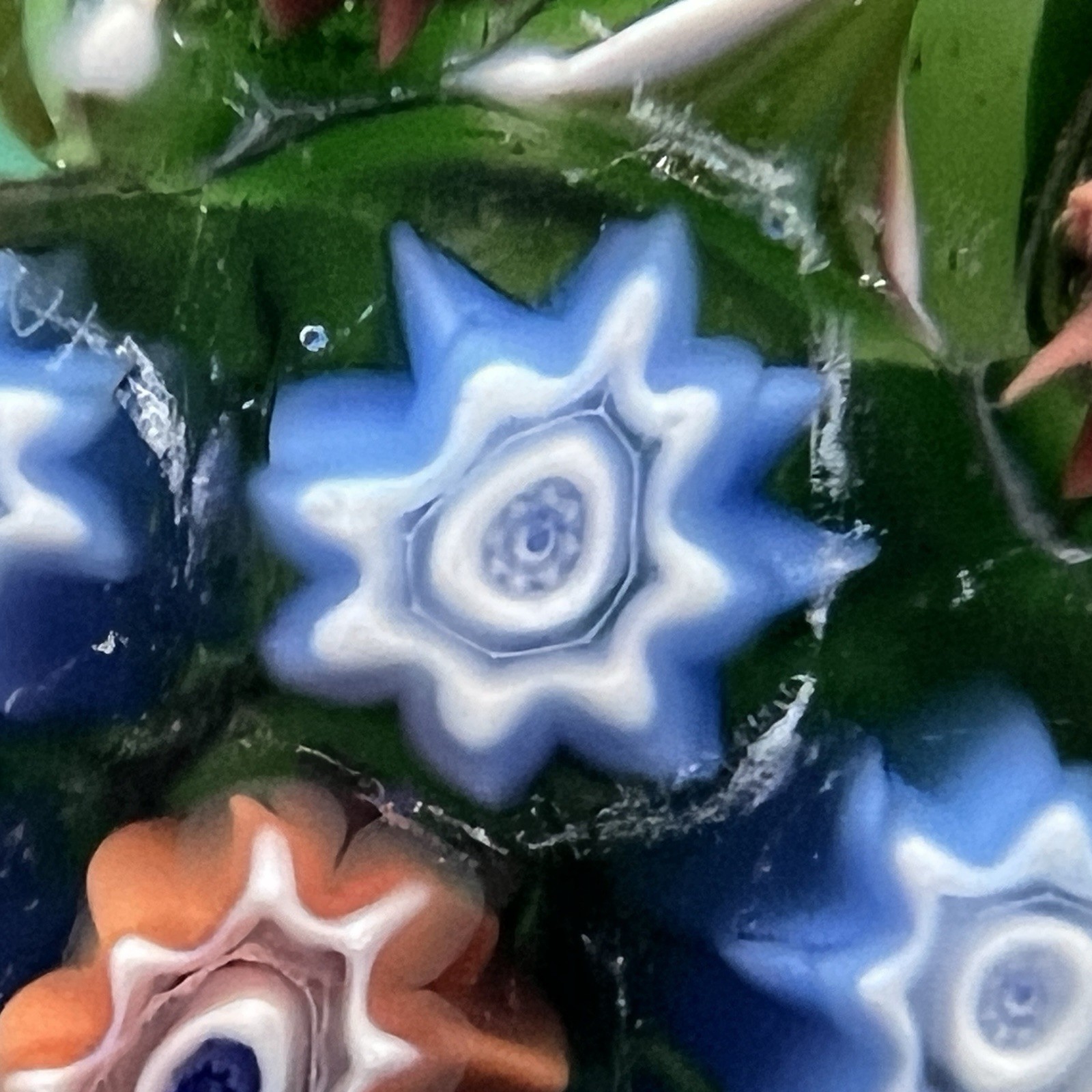 Vintage Perthshire Art Glass Paperweight Millefiori 8 Spoke Green Ground 2.5”