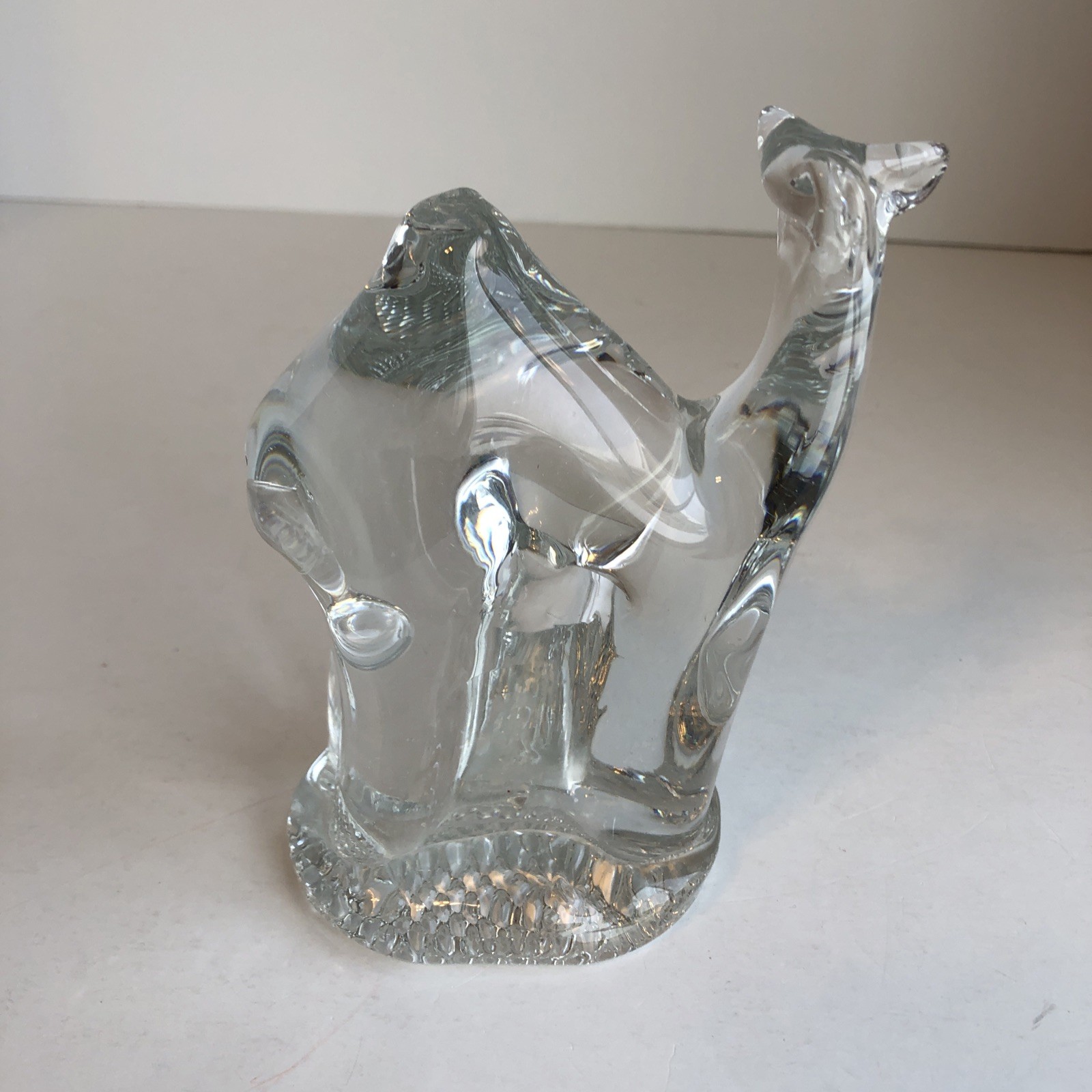 2 Clear Art Glass Camel Figurines One Hump And Two Humps 5.5” Tall
