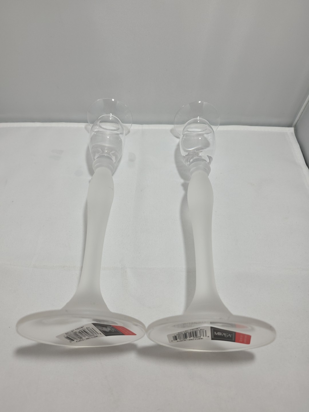 Mikasa Ballet Single Light Clear/Frost Glass Taper Candlesticks Lot Of 2 (M)