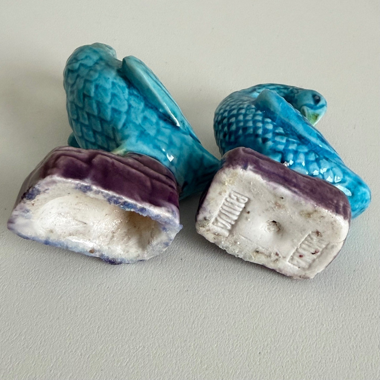 VTG Antique Turquoise Chinese Porcelain Blue Glazed Duck Goose figurines 3″