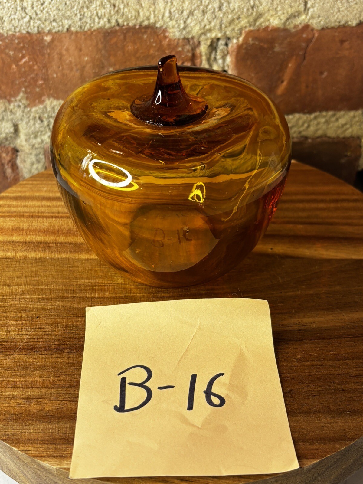 VTG Art Glass Apple Paperweight Transparent Amber Figurine Statue