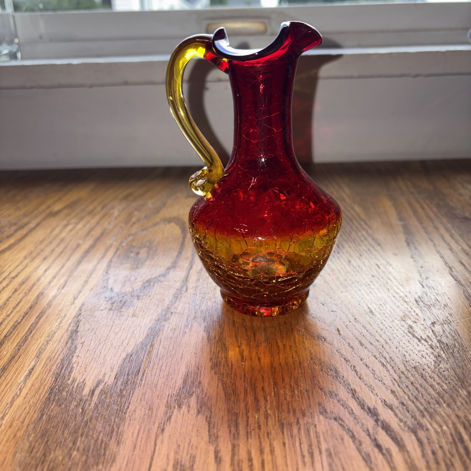 Vintage Handblown Amberina Crackle Pitcher /Vase Cruet. Excellent Condition!