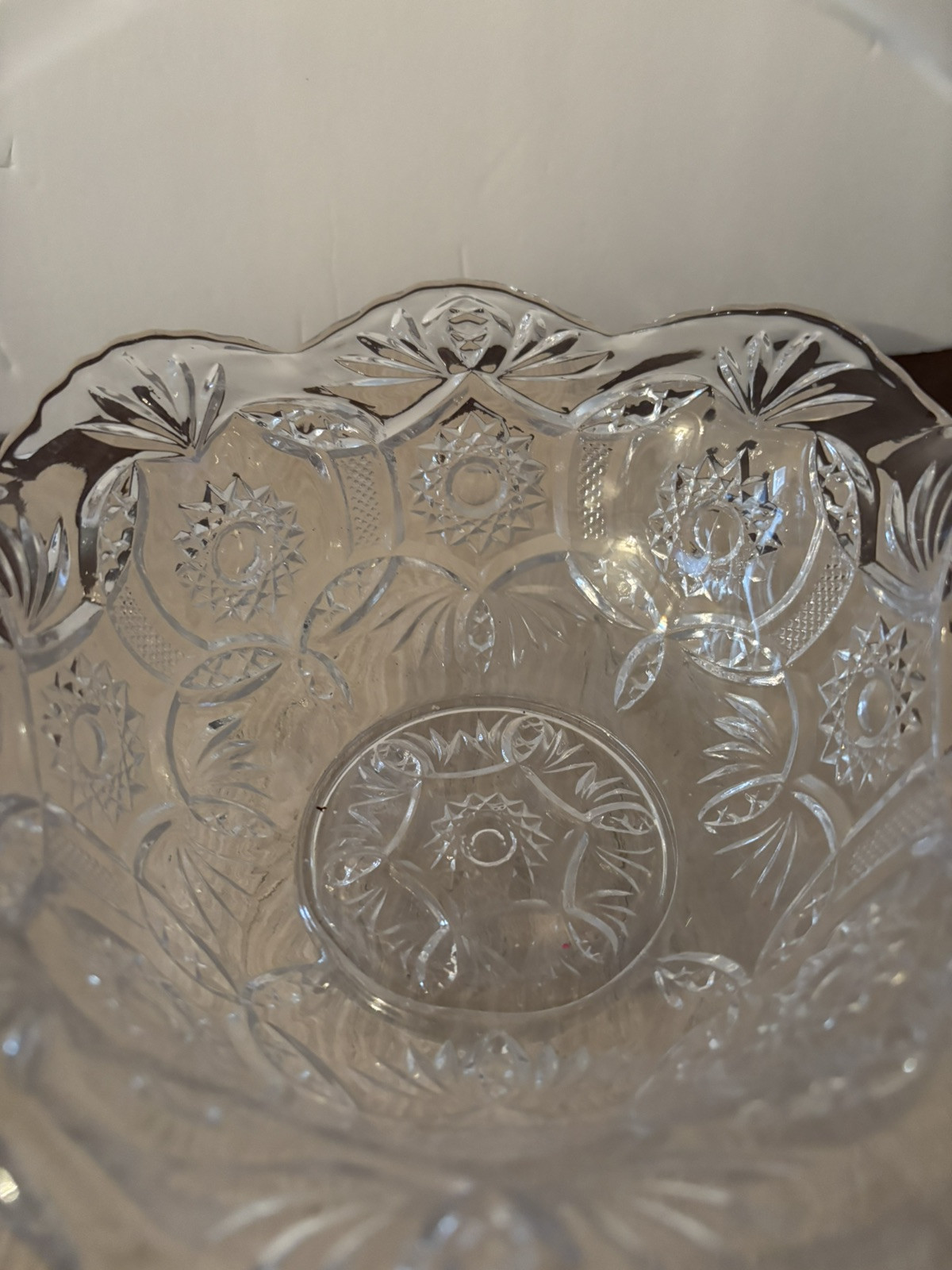 Vintage Glass Handle Basket With Scalloped Edges And Star Burst Design