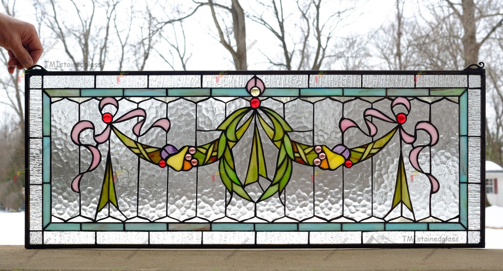 36″ x 14″ Handcrafted Stained Glass Panel Hanging Window Panel HF45