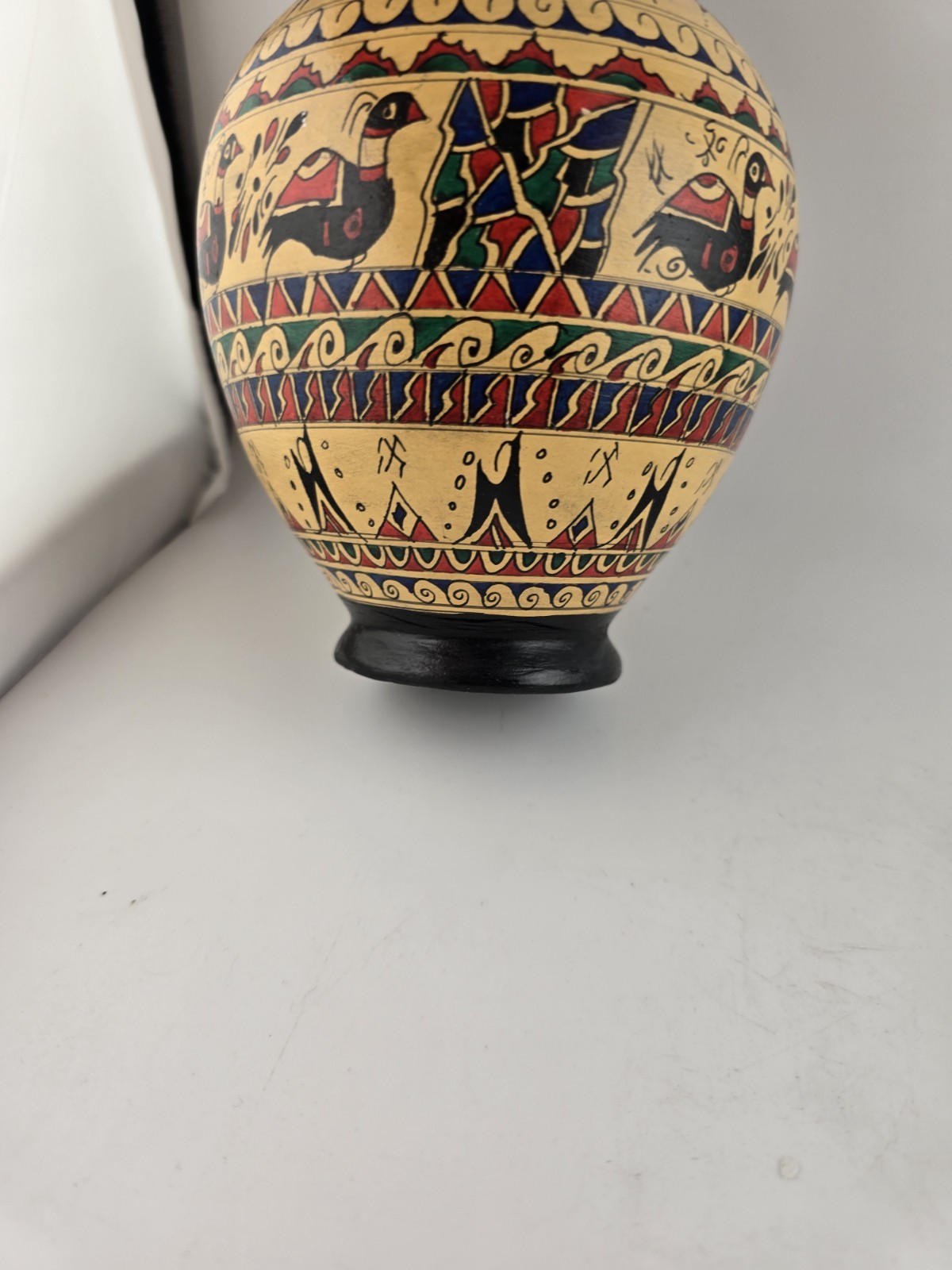 Vintage Greek Pottery Handpainted Multicolor Vase 7″ H