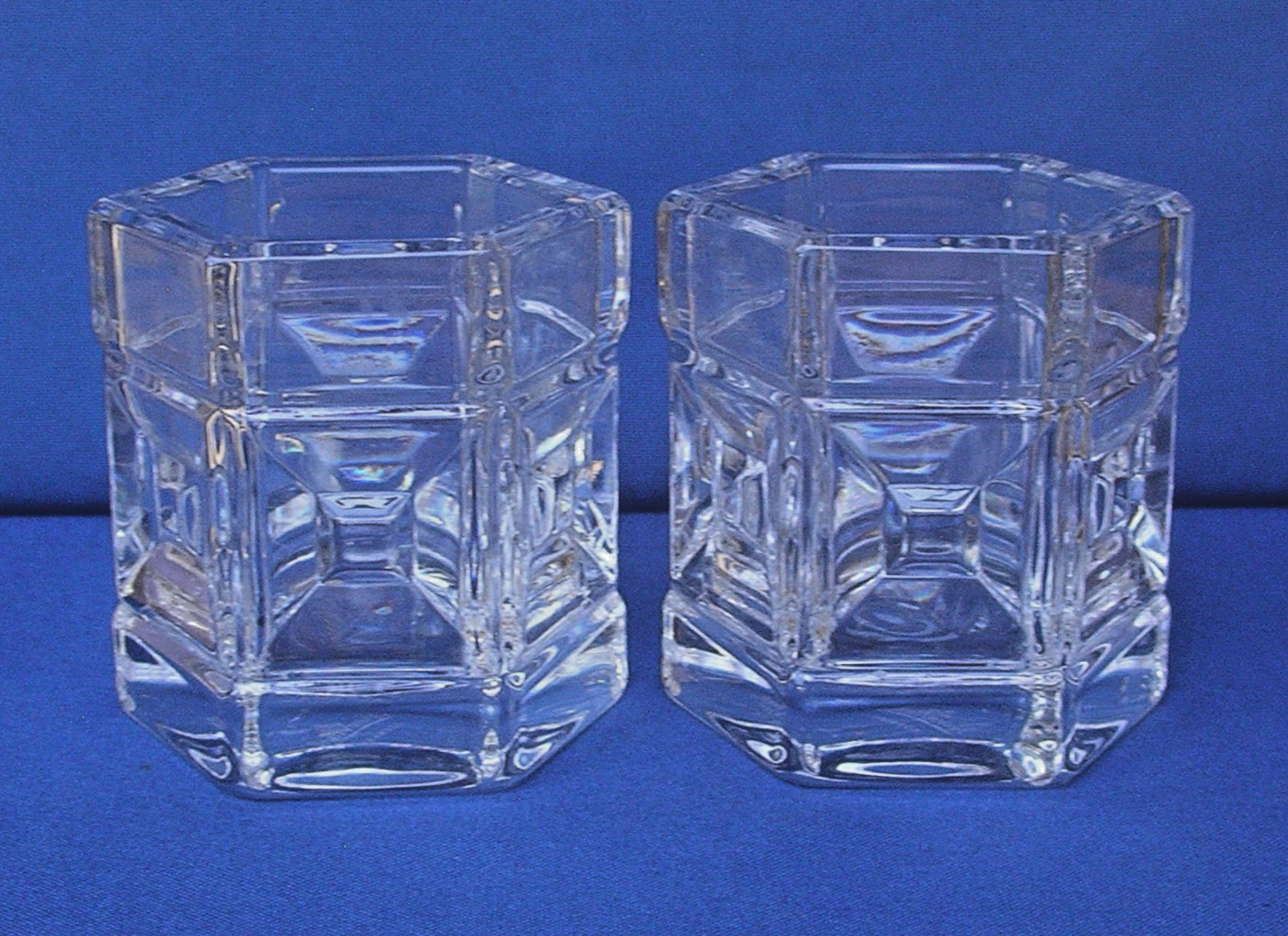 2 Rosenthal Crystal Votive Tea Light Candle Holder set Geometric Shape Domus