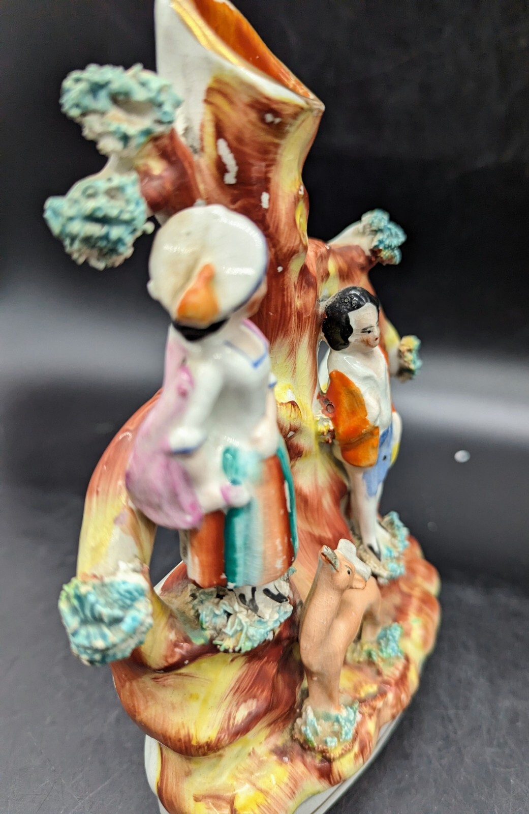 Antique Staffordshire Boy and Girl with Grain Figural Figurine Spill Vase