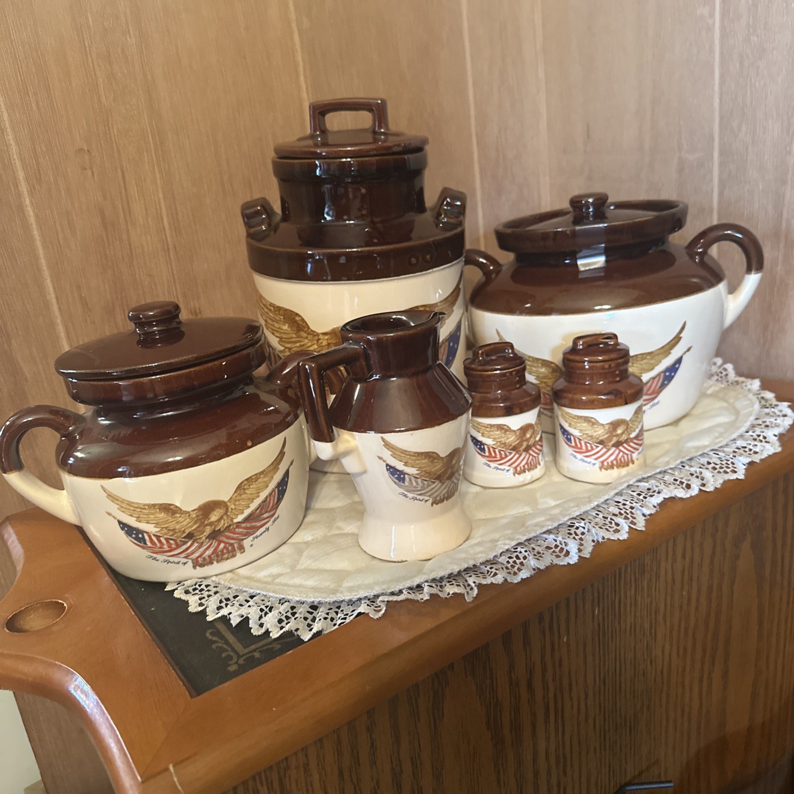 Vintage McCoy Art Pottery Spirit Of 76 Bicentennial Eagle Canister Set 6 Pc VTG