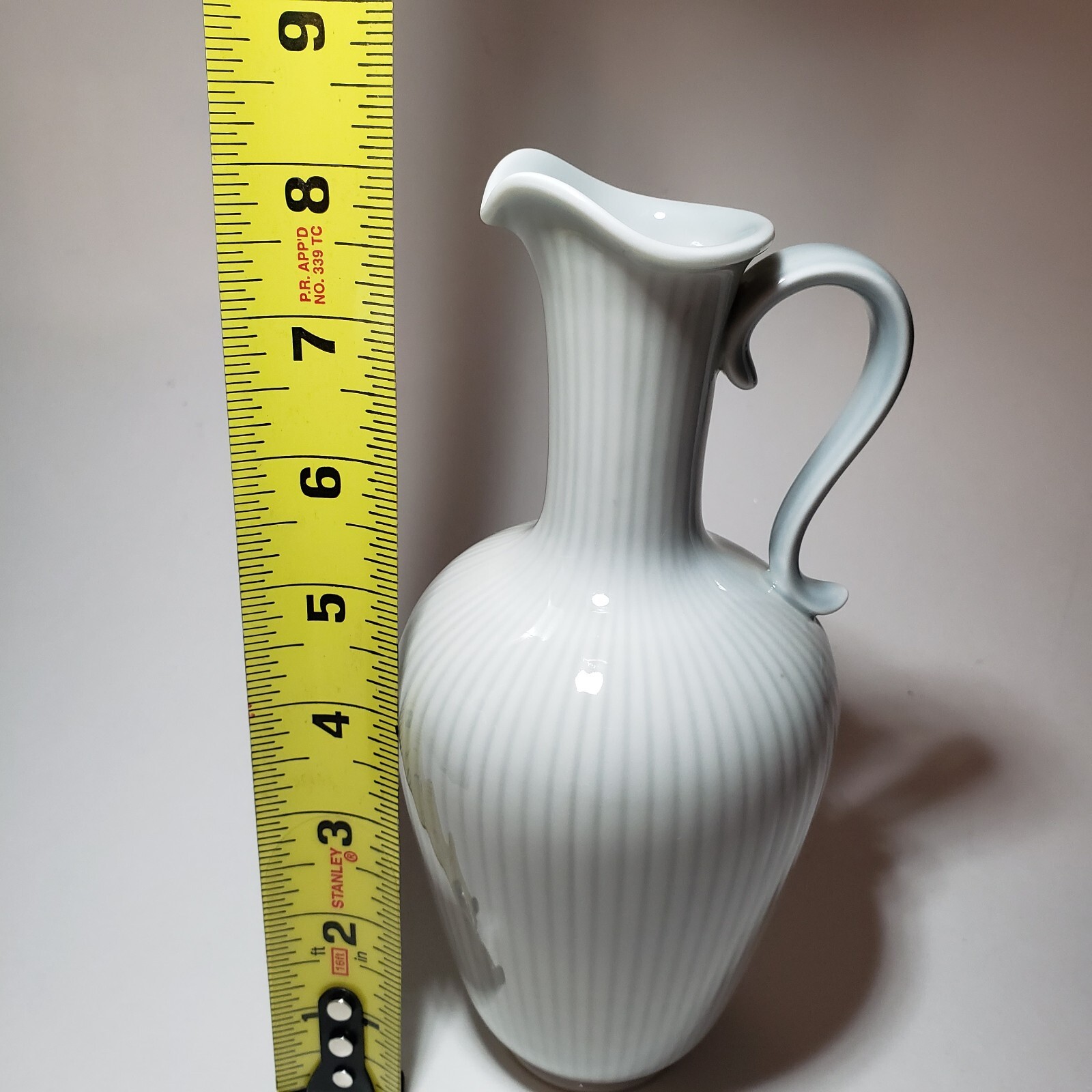 Vintage Gunnar Nylund Vase Sweden Rorstrand Striped Celadon Pastel Green Gray 8″