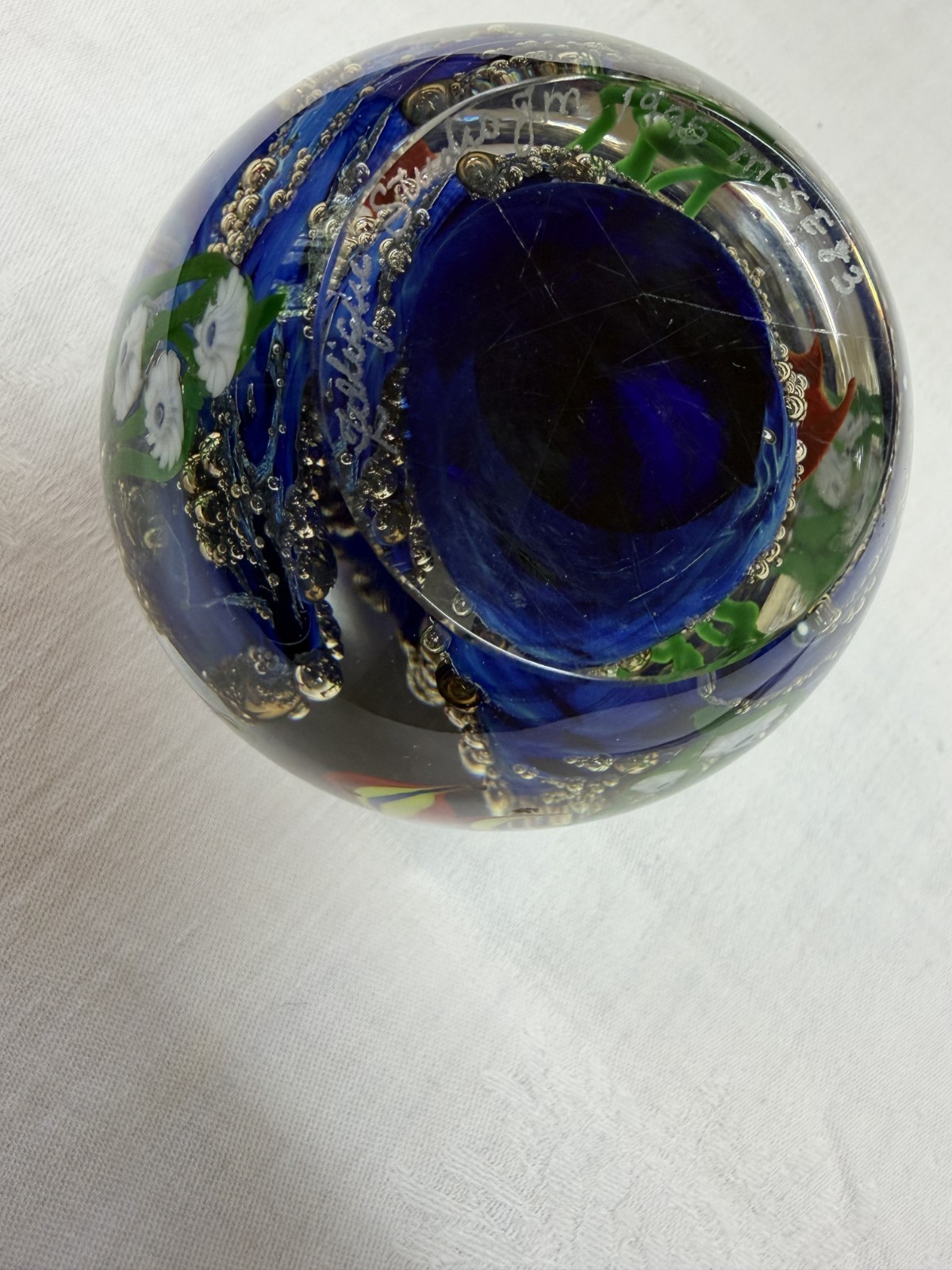 Zellique Studio Art Glass Paperweight Ocean Angelfish Reef Signed JM 1995 Vintag