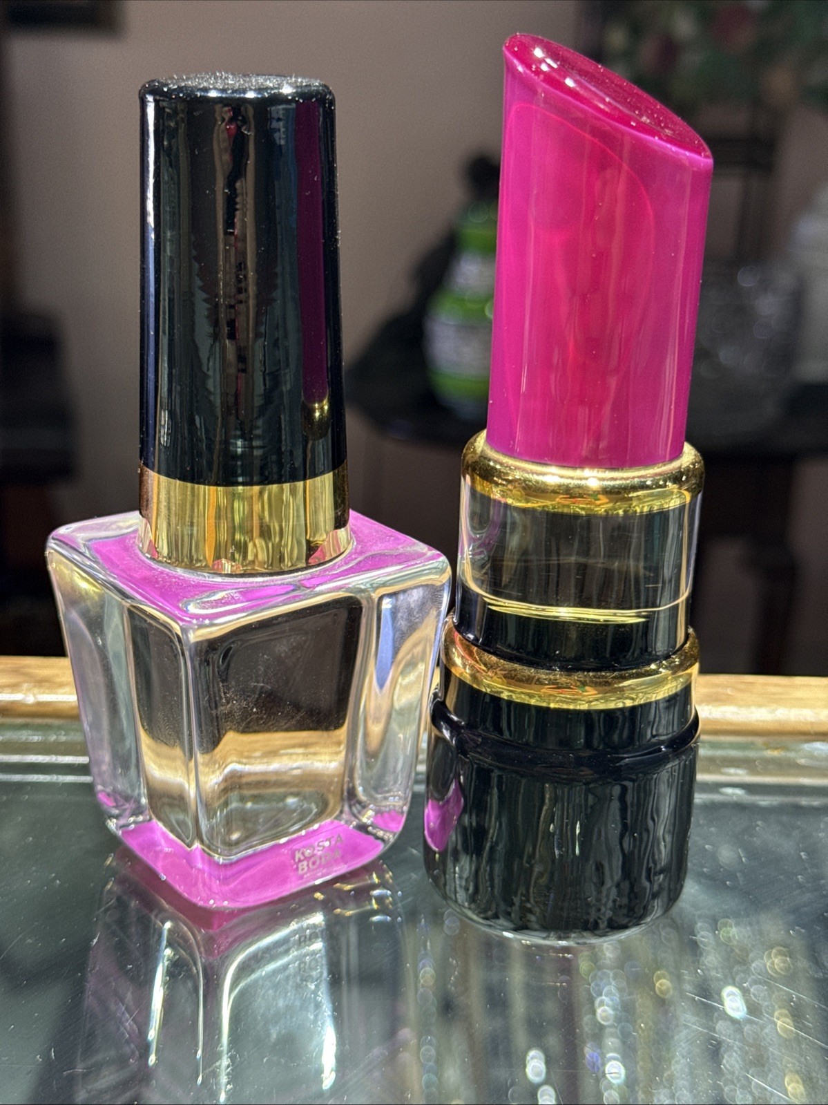 KOSTA BODA SWEDEN SET Pink Lipstick Perfume Sculpture Art Glass Asa Jungnelius