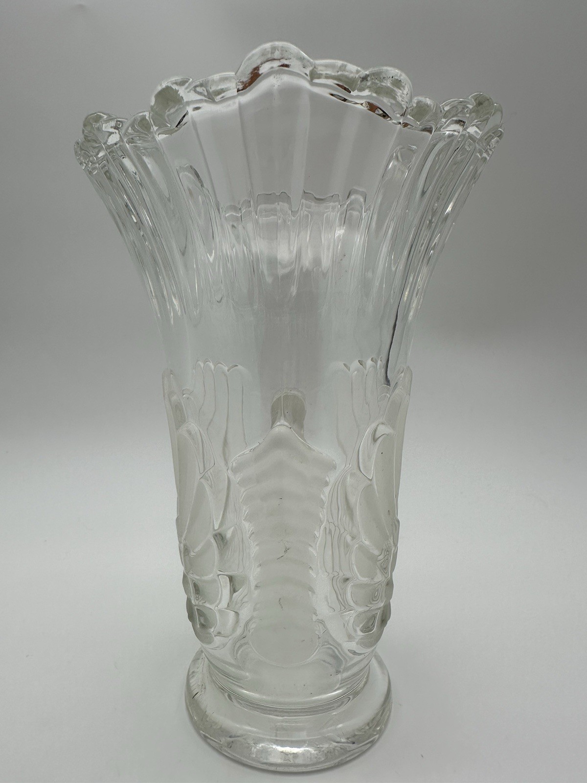 Vintage Mikasa Art Deco Frosted Clear Swan Vase 7.5”