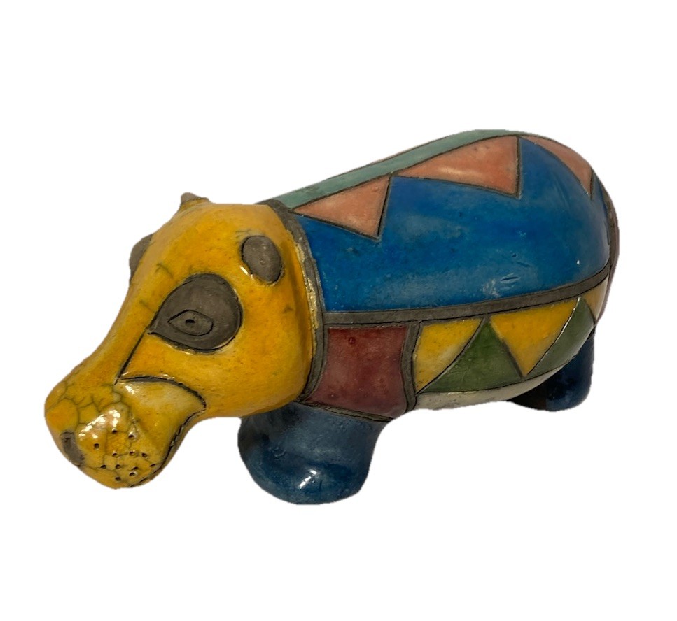 Vtg Fenix Raku Pottery 8″ House Hippo Tapestry Hippopotamus-Handmade So. Africa