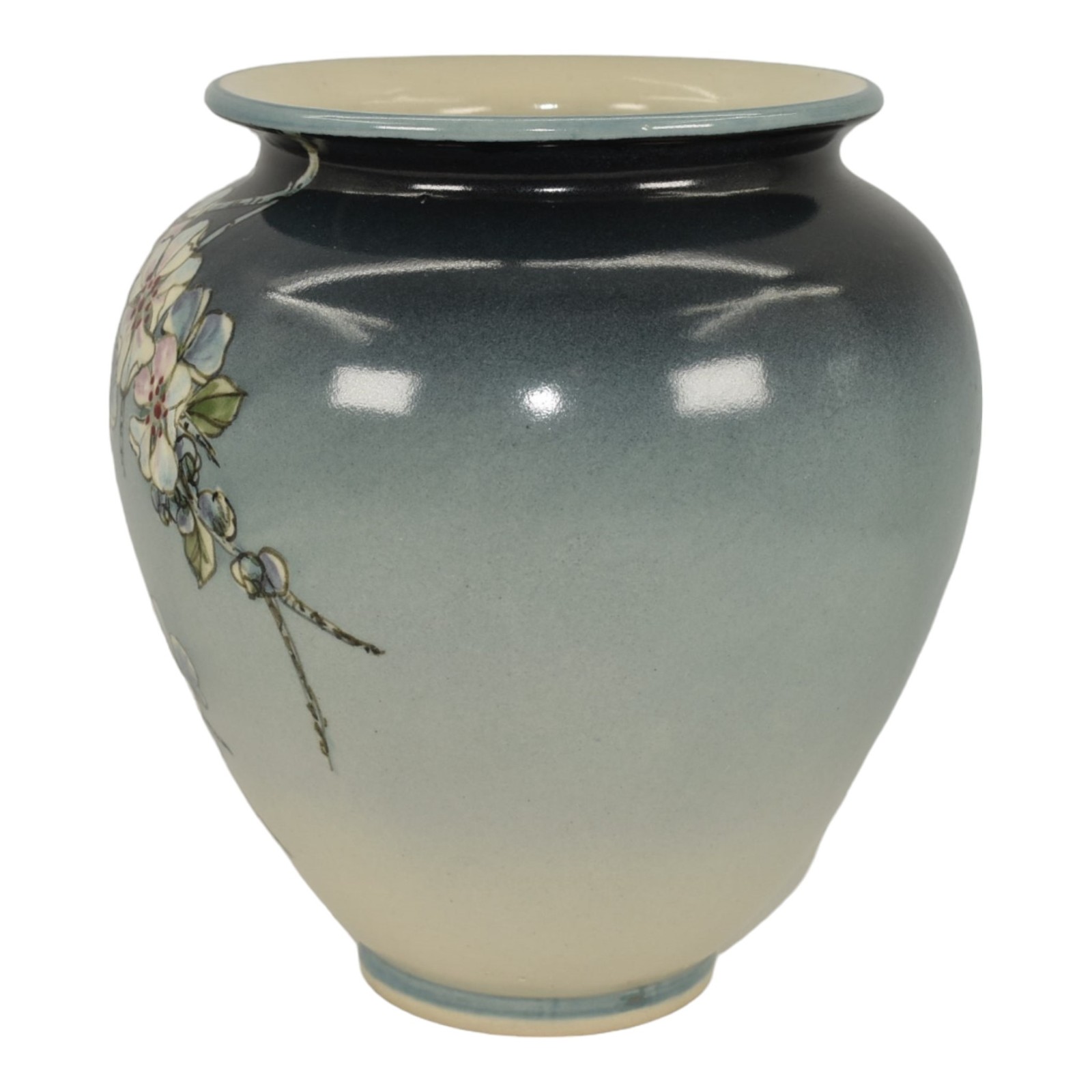 Santa Barbara Ceramic Design 1984 Pottery Hand Painted Floral Blue Vase Ba Han