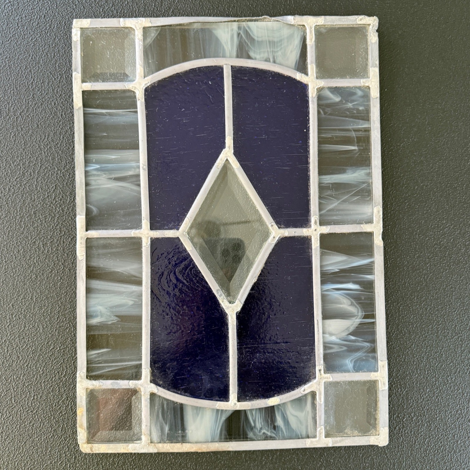 Handmade Stained Glass Window Panel Unisex OS Blue White Slag Glass Beveled Sun