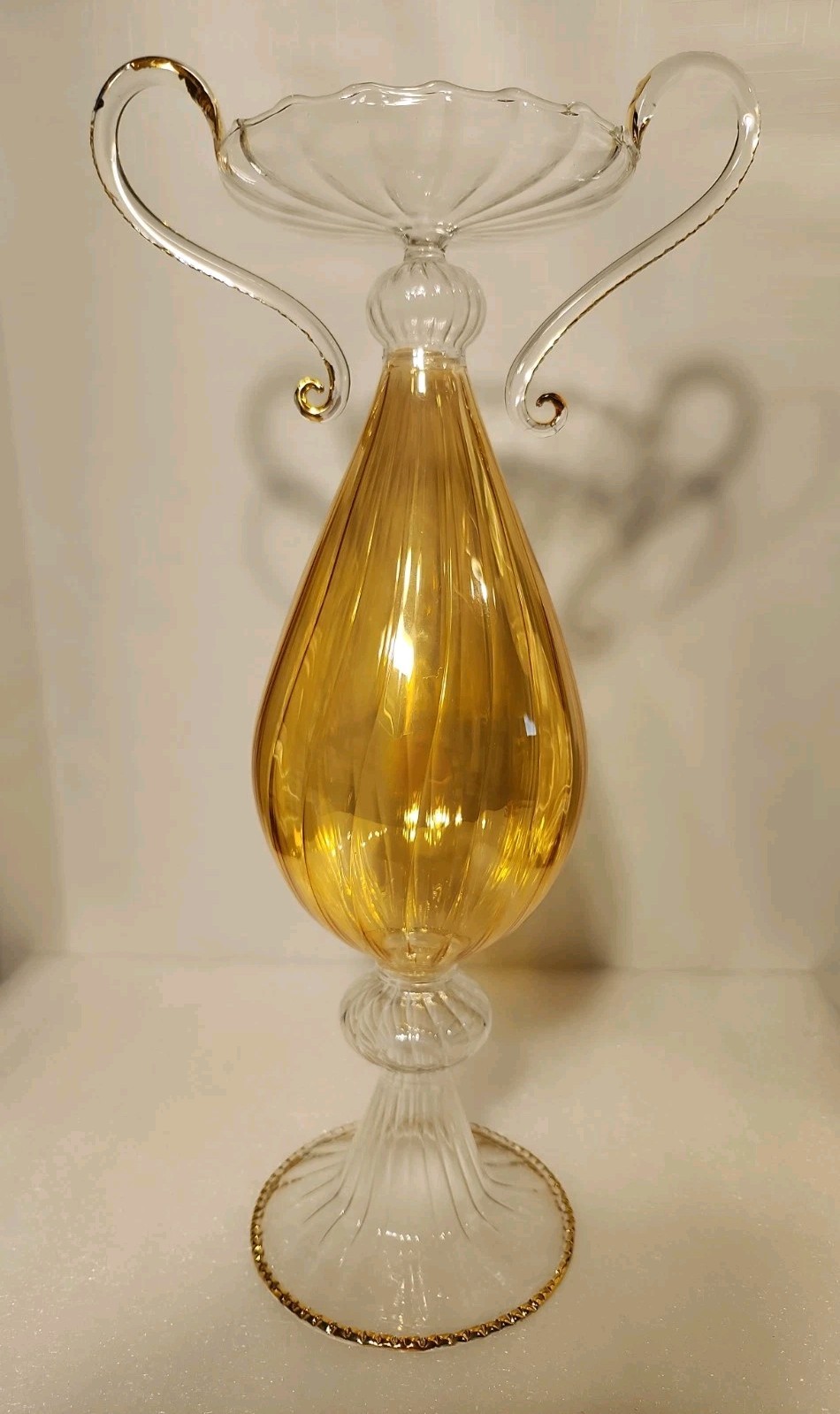 Bombay Venetian Art Glass Sculpture Decor, Amber, 14.5″ Tall w/Orig Box