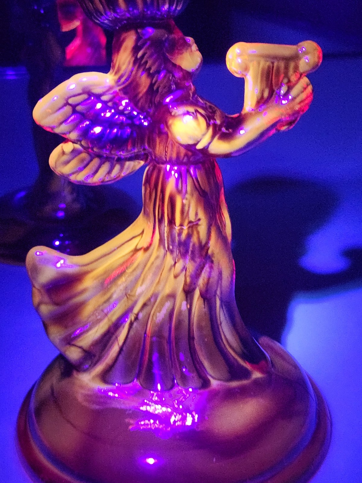 Pair Of Red Carnival Glass Angel Candle Holders Glows Orange Under Blacklight
