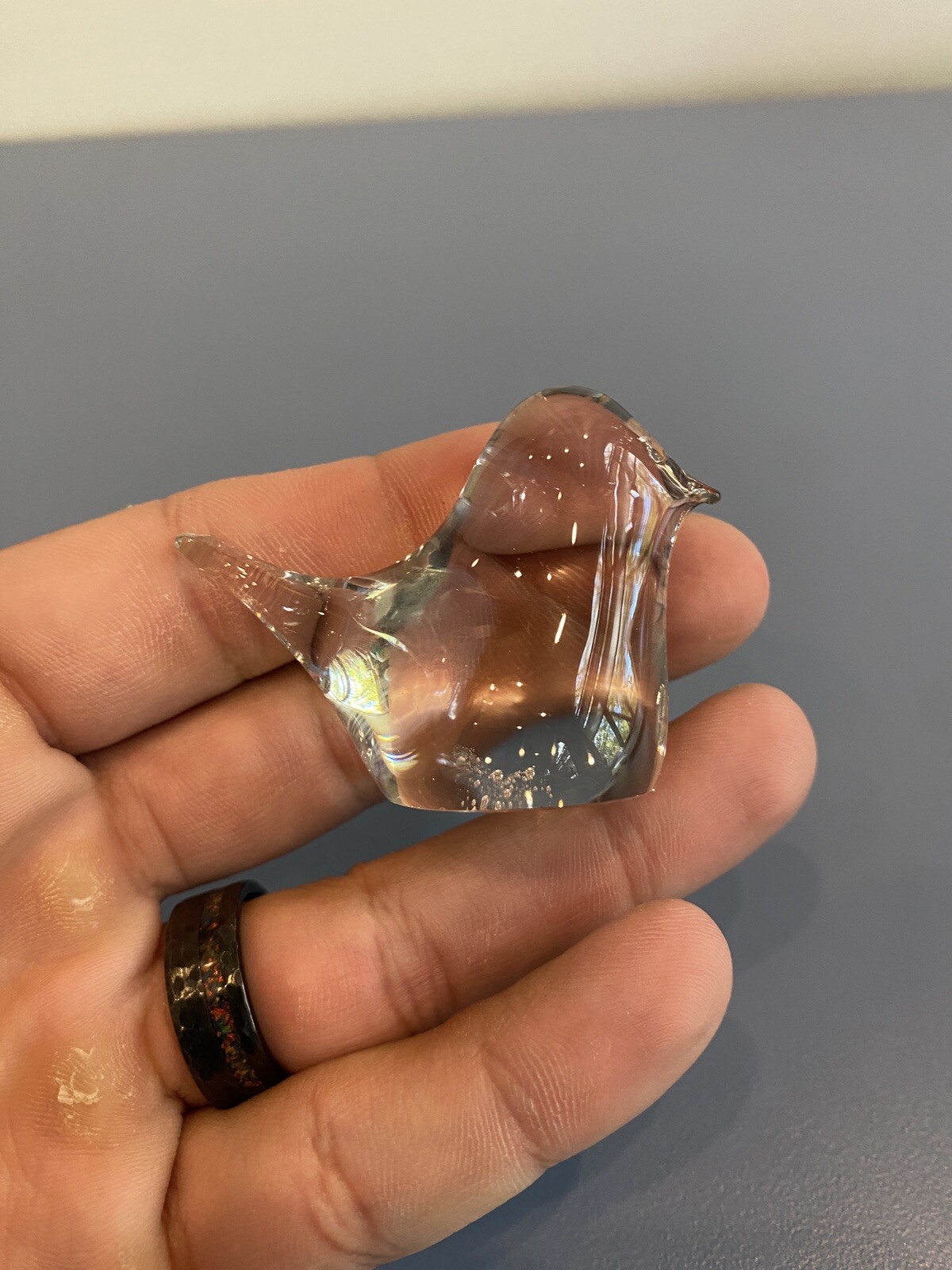 ADORABLE VTG Clear Art Glass Bird Paperweight W/Tiny Controlled Bubbles 2.25″L