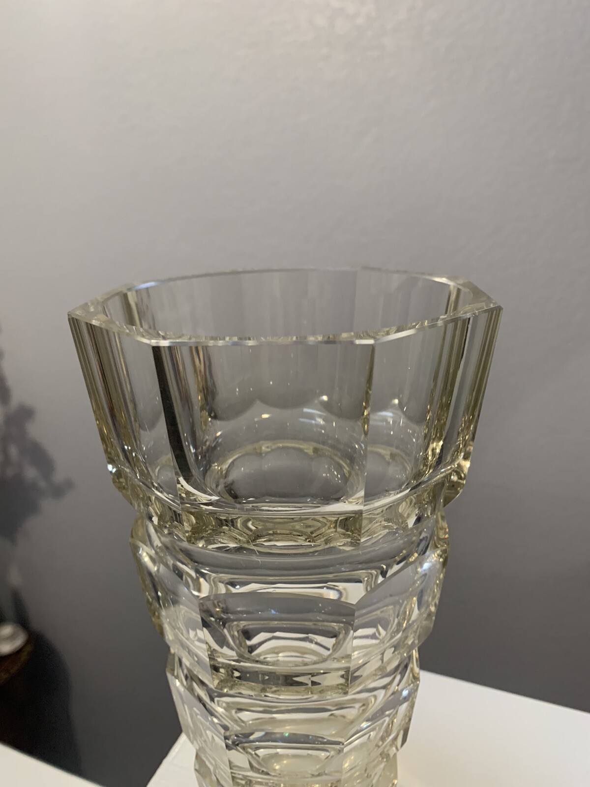 1930s MOSER Hoffman 8 1/8” Art Glass faceted cut Clear Crystal Vase
