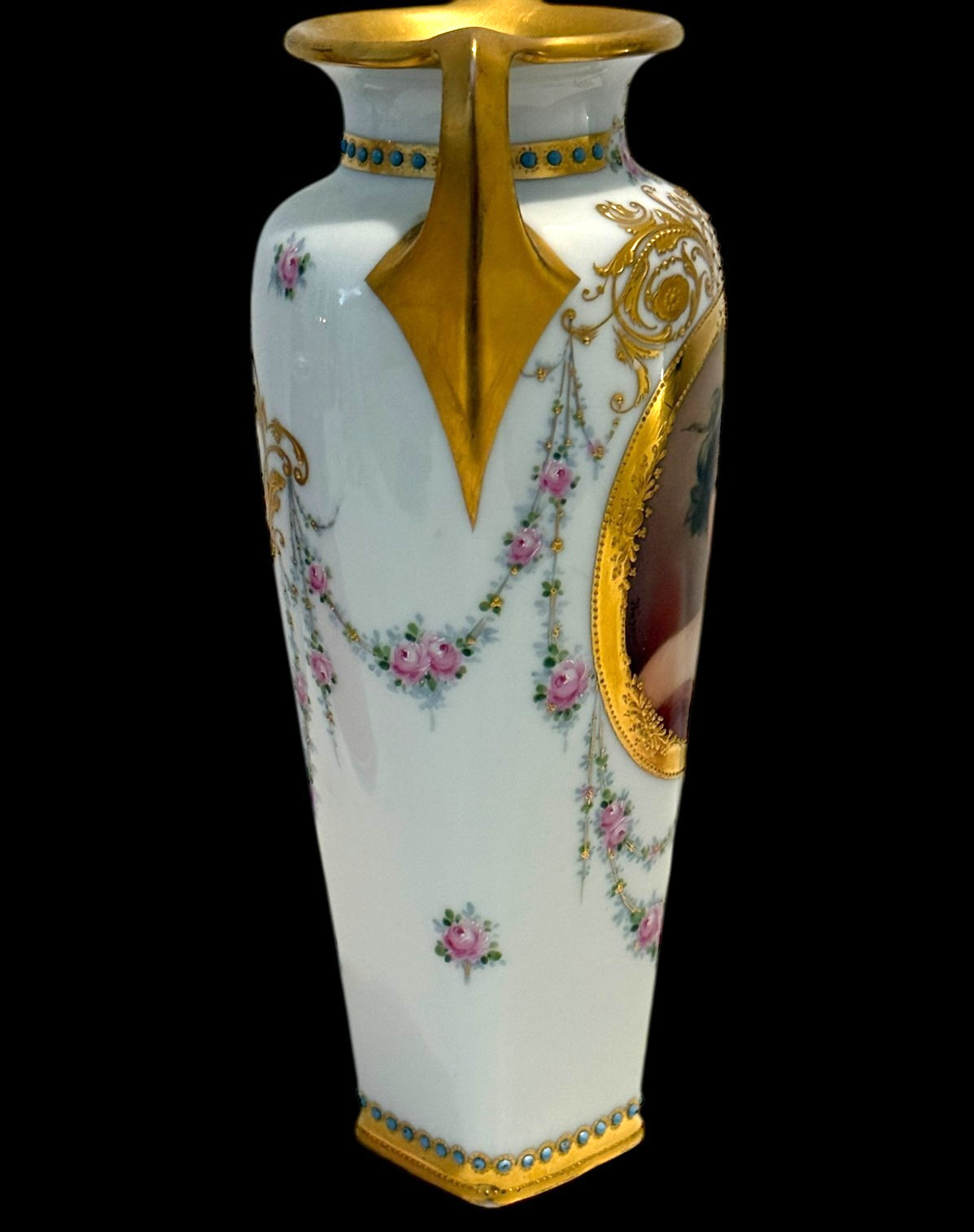 Antique Royal Vienna Hand Painted Wagner Jeweled Porcelain Daphne Portrait Vase
