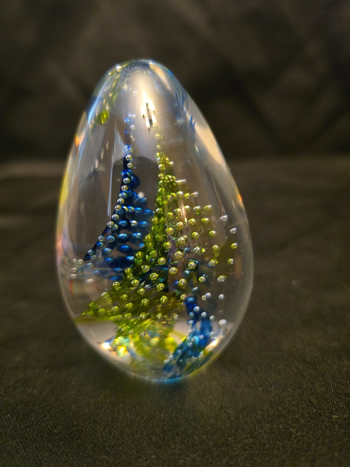 Glass Eye Studio GES Small Egg Paperweight Dichroic Bullicante Swirl 2001