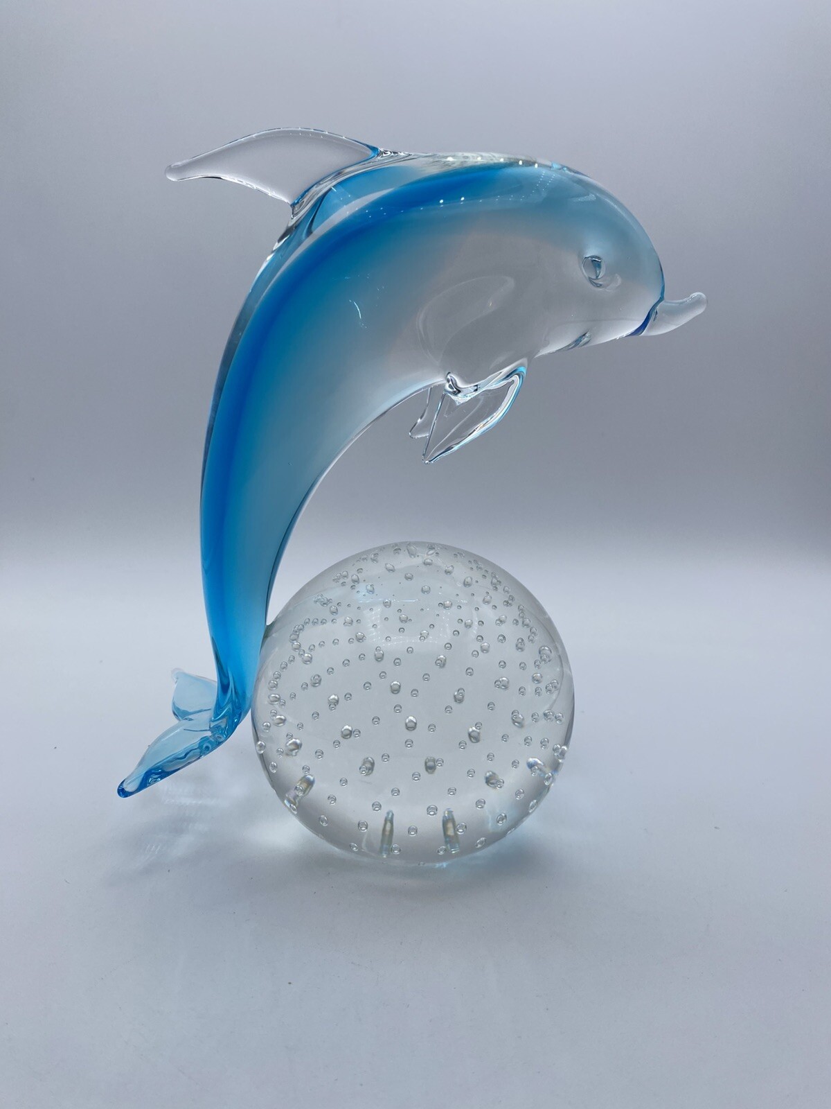 V. Nason & C. Murano Italy Art Glass Blue & Clear Dolphin Figurine Bullicante
