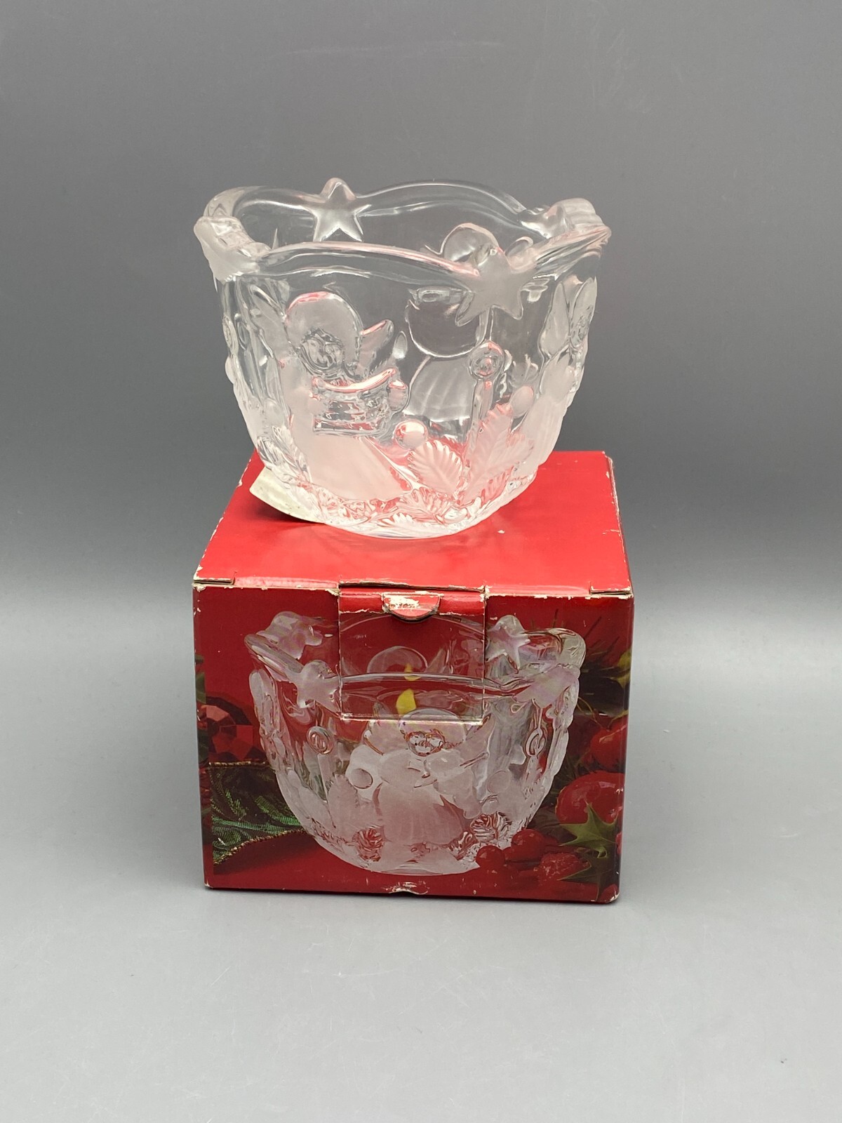 Mikasa Holiday Lights Candleholder 3 1/4″ Angels Frosted & Clear