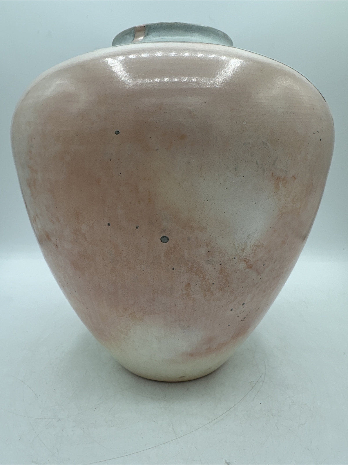 Vintage Bettye Barclay Vase Pot Pottery Large Pink White Blue 8” Handmade Signed
