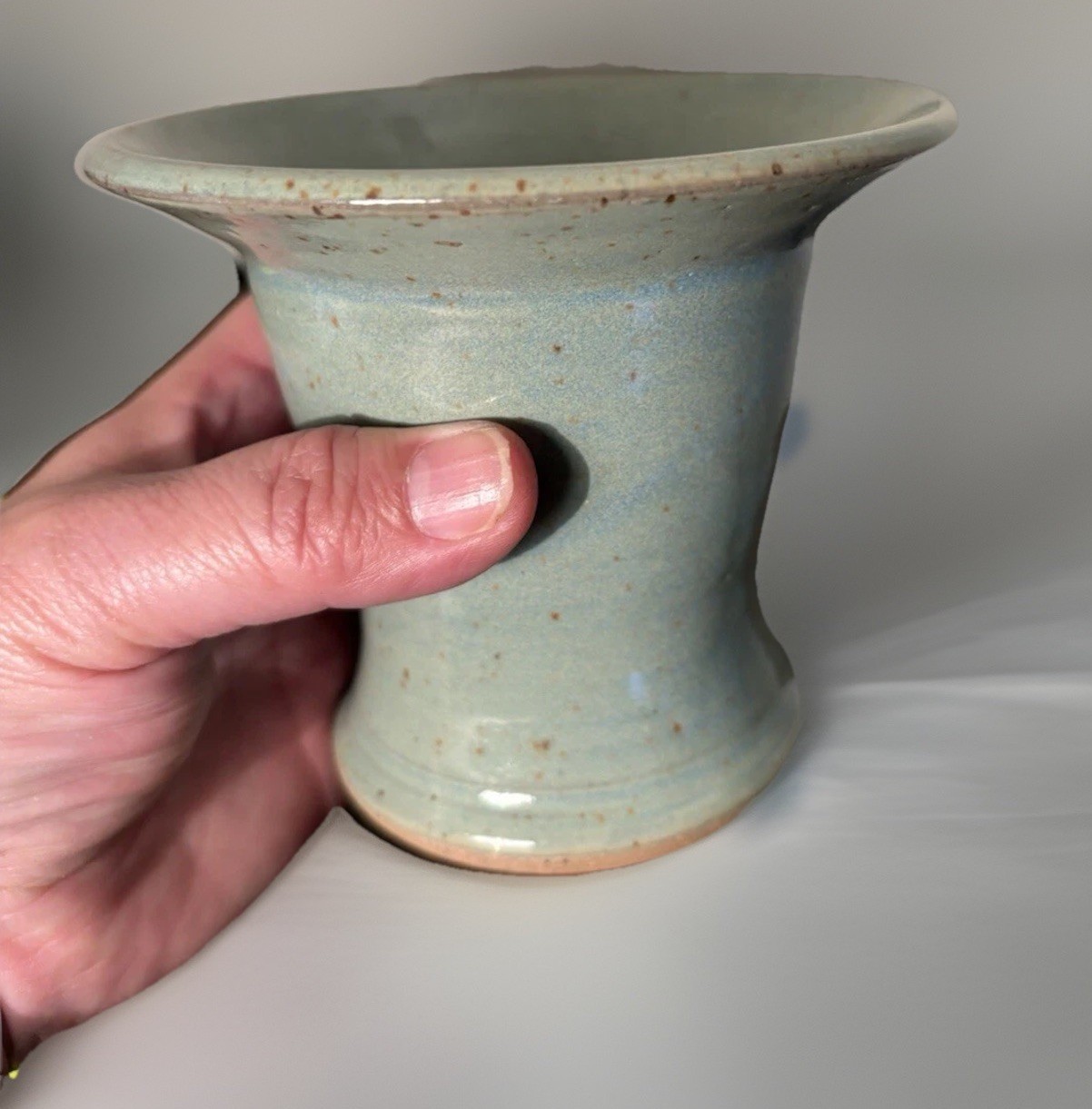 Pottery Vase Stoneware With Flower Frog 4 Inches Signed