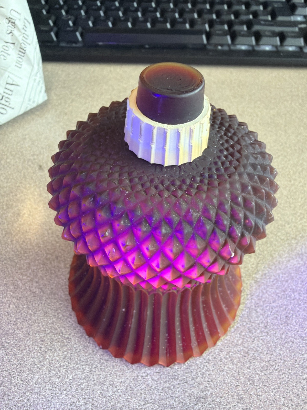 Vintage Faroy Red Glass Diamond Point Votive Candle Holder glows Like Uranium!