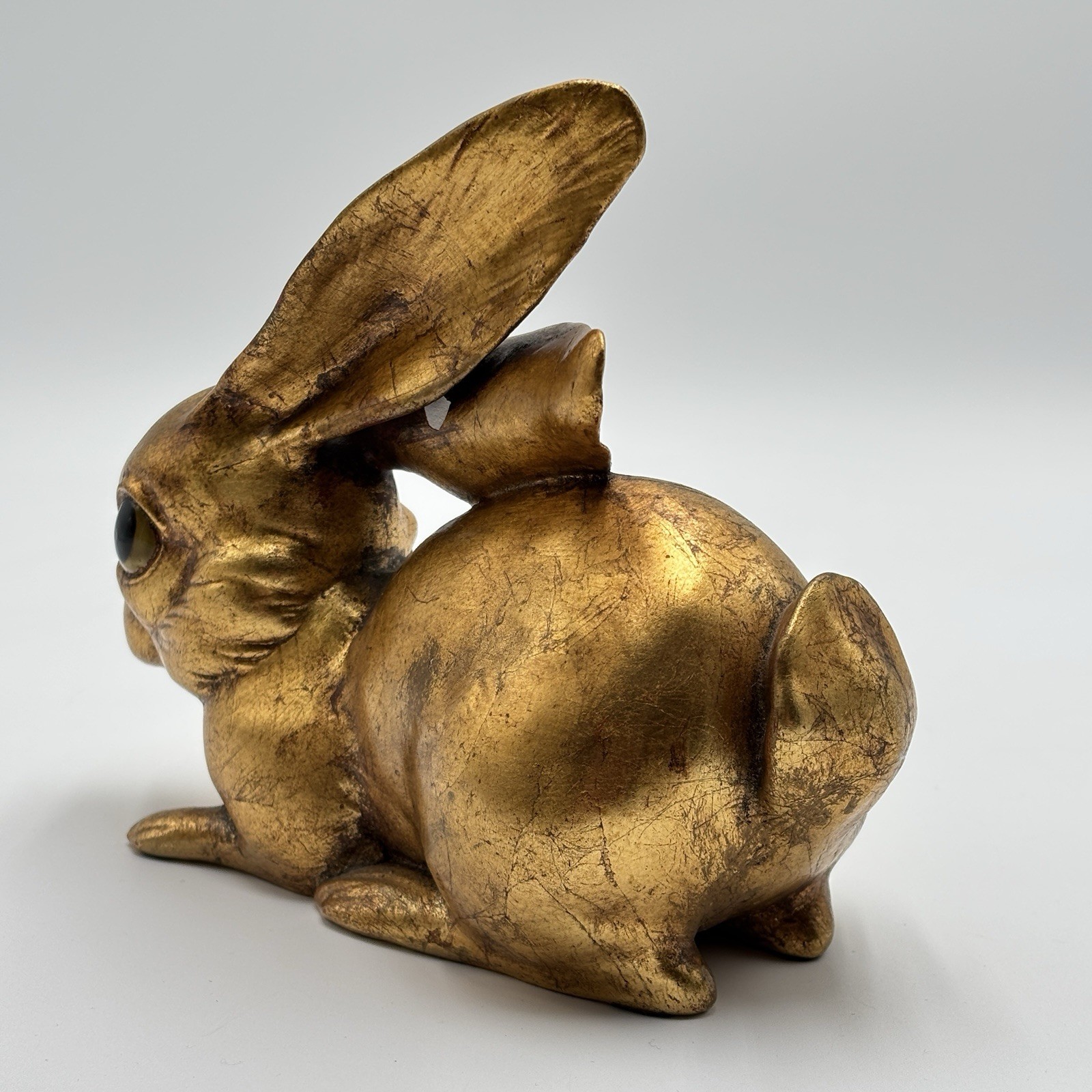 Vtg Mid Century Freeman McFarlin Gold Leaf Rabbit Figurine Signed Anthony READ