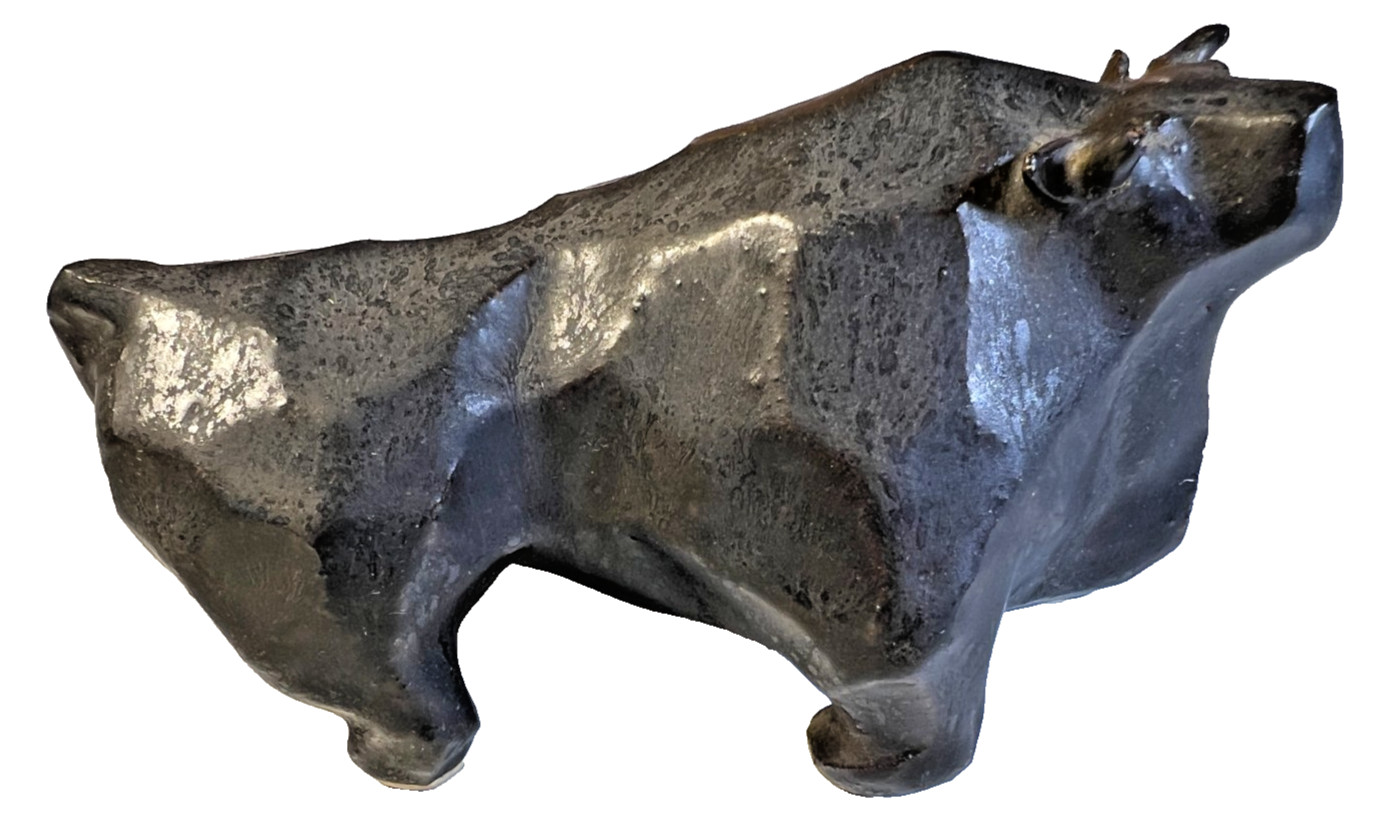 Vintage Japanese MCM Cubist Bull Studio Pottery Sculpture Signed Modernist