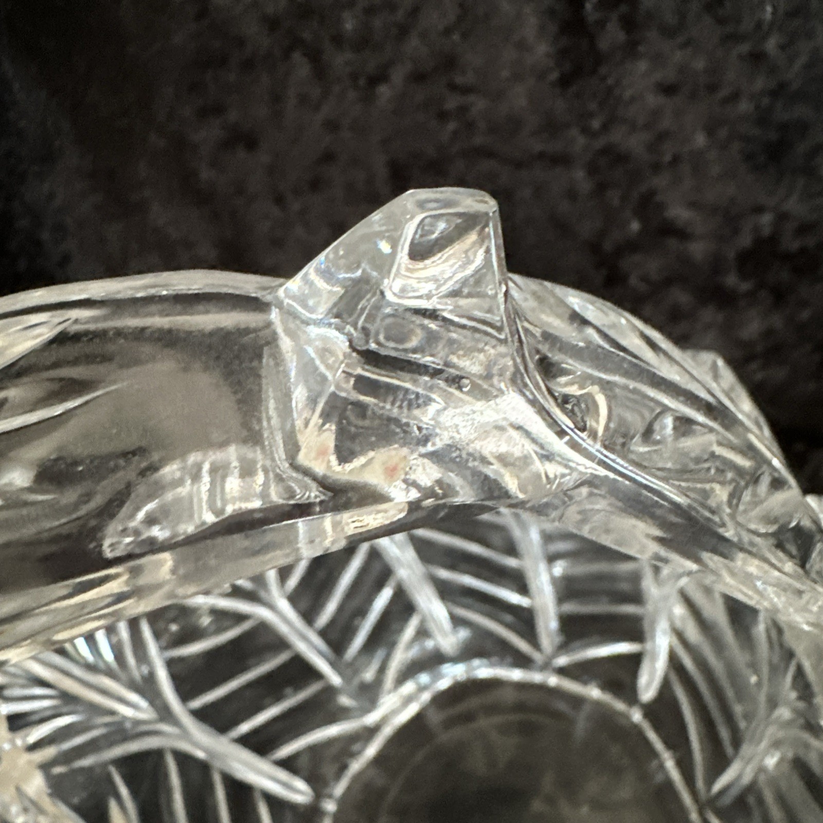 Vintage Crystal Glass Clear Handled Basket Leaf Design 8″Tall
