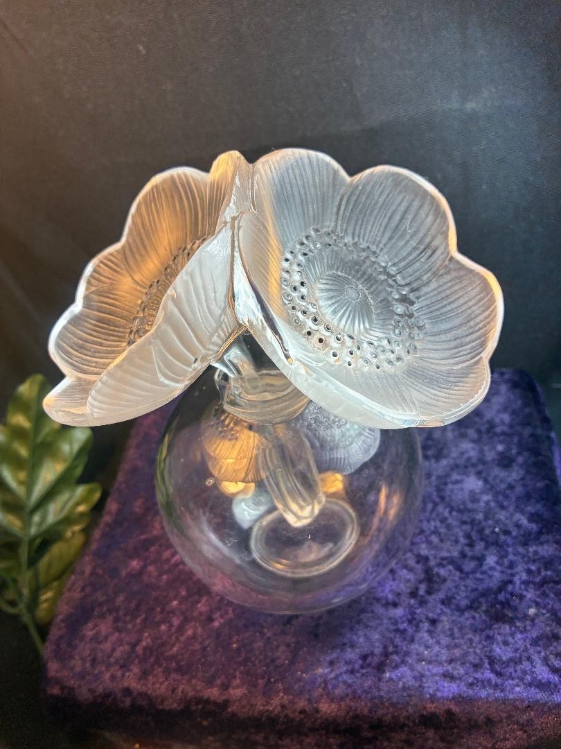 Vintage Signed LALIQUE France Crystal Frosted Lalique France Two Anemones
