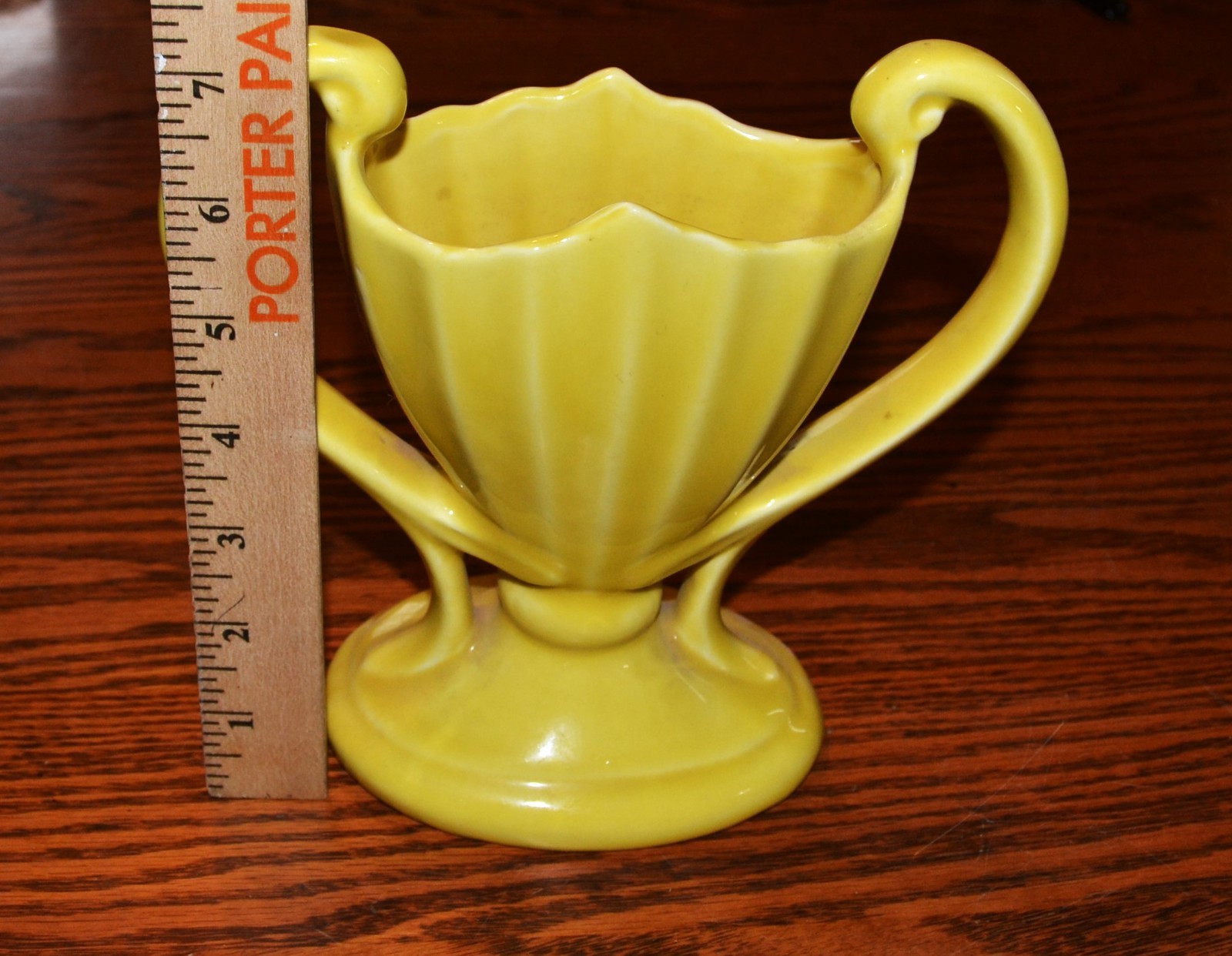 Camark Pottery yellow Double-Handle Trophy Vase- midcentury