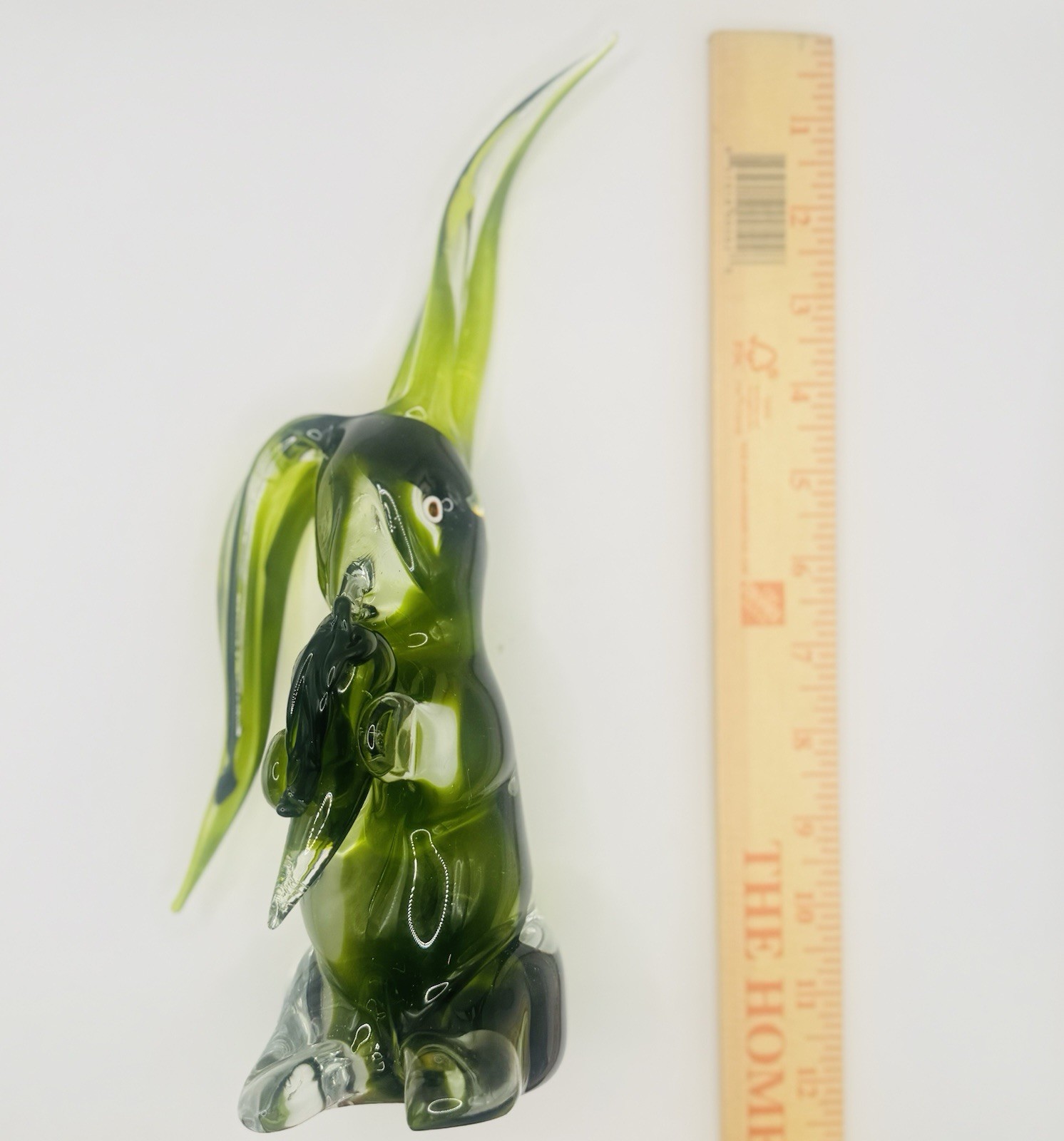 Vintage Large 12” Hand Blown Glass Murano Style Green Bunny Rabbit Figurine